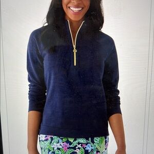 Lilly Pulitzer Navy Sweatshirt with Gold Zipper